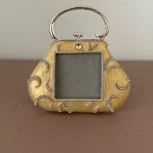 Purse Shaped Mini Photo Frame Rhinestone Accents Gold & Silver